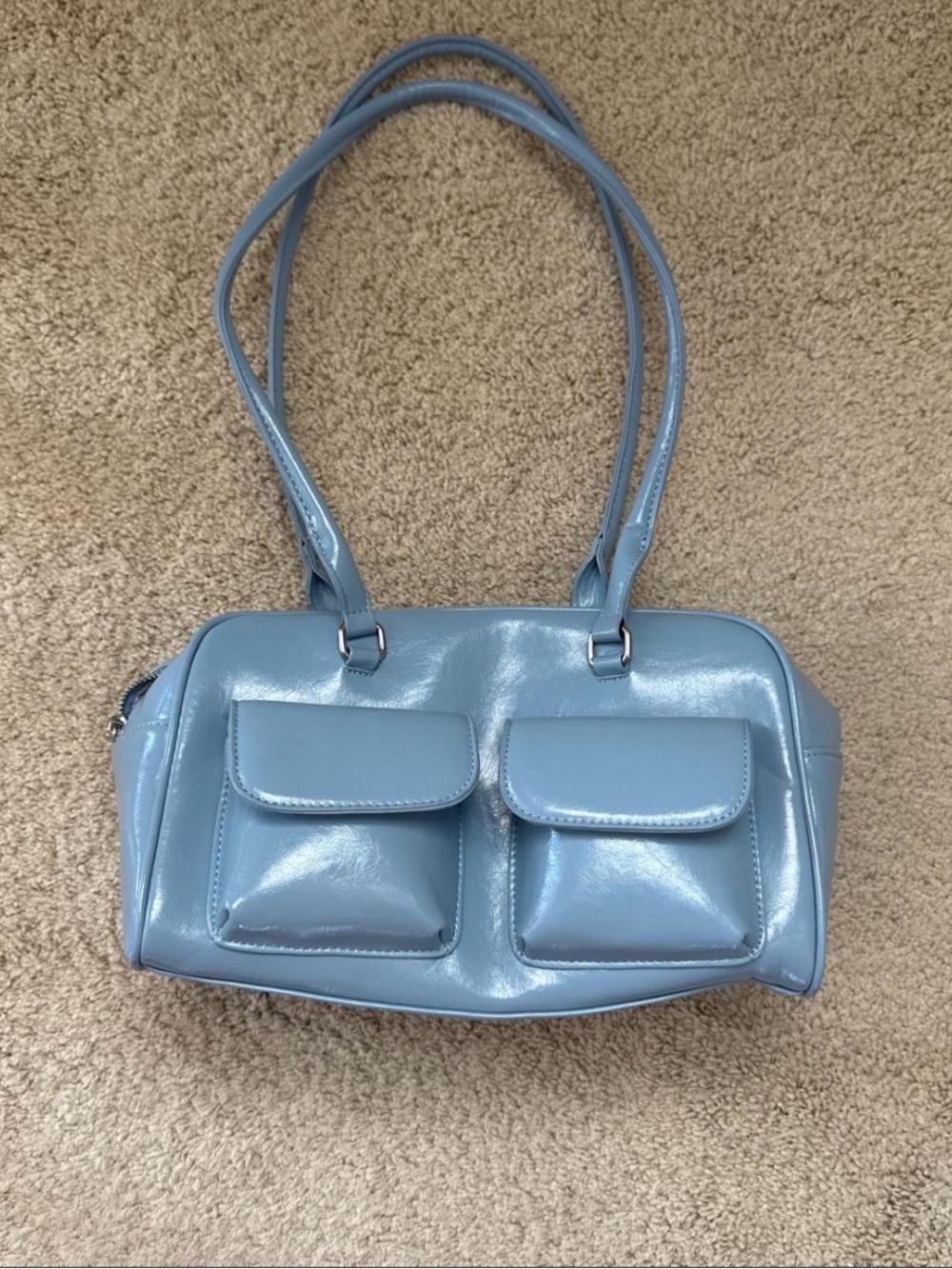 LIGHT BLUE PATENT SHOULDER BAG